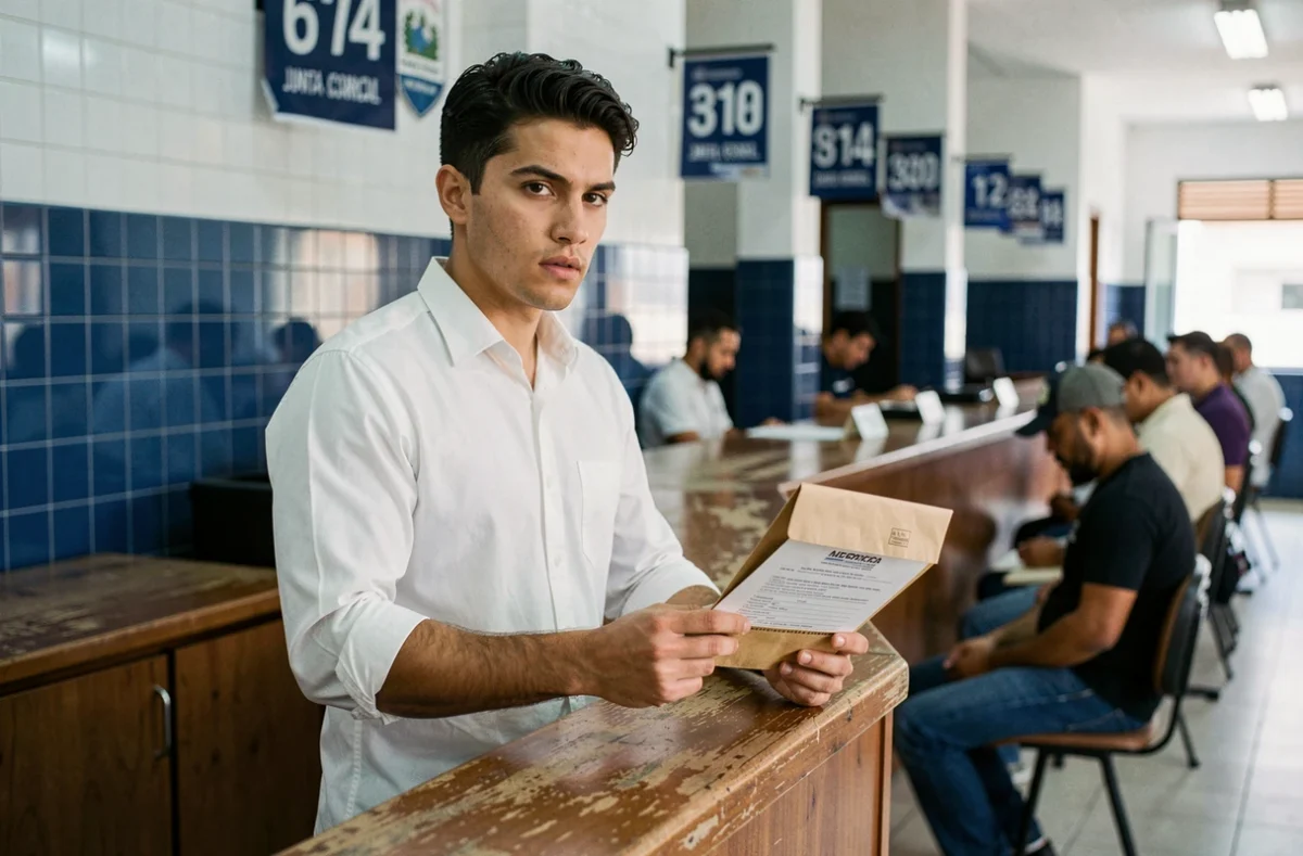 Jovem empreendedor brasileiro entregando documentos em cartório para abertura legal de empresa